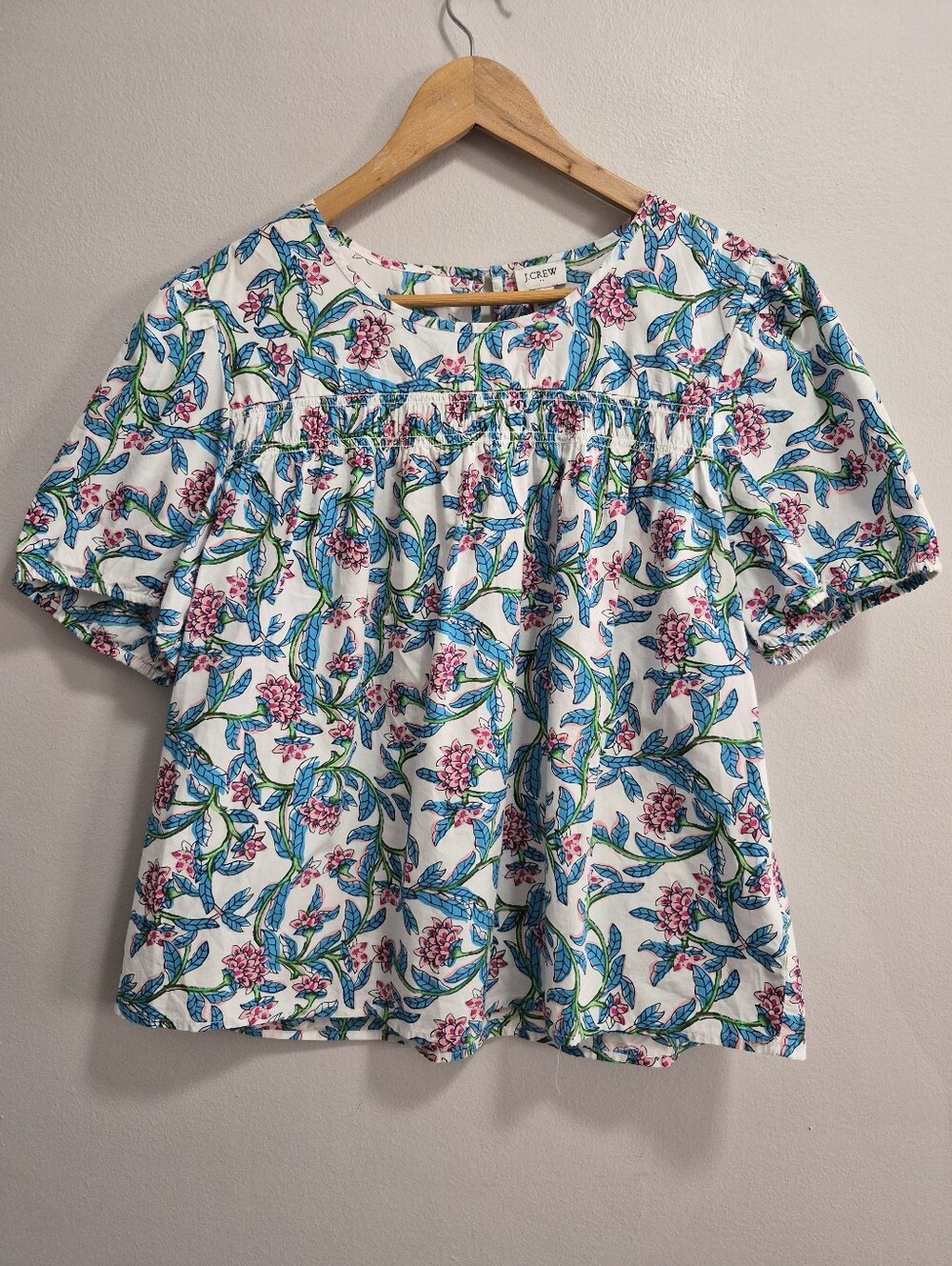 J. Crew Factory Floral Block Print Style Puff Sleeve Top Size XL